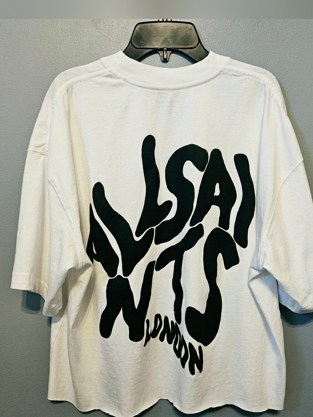 Allsaints Orlando Crew Oversized T-shirt Ashen White Size Small CUT to CROP